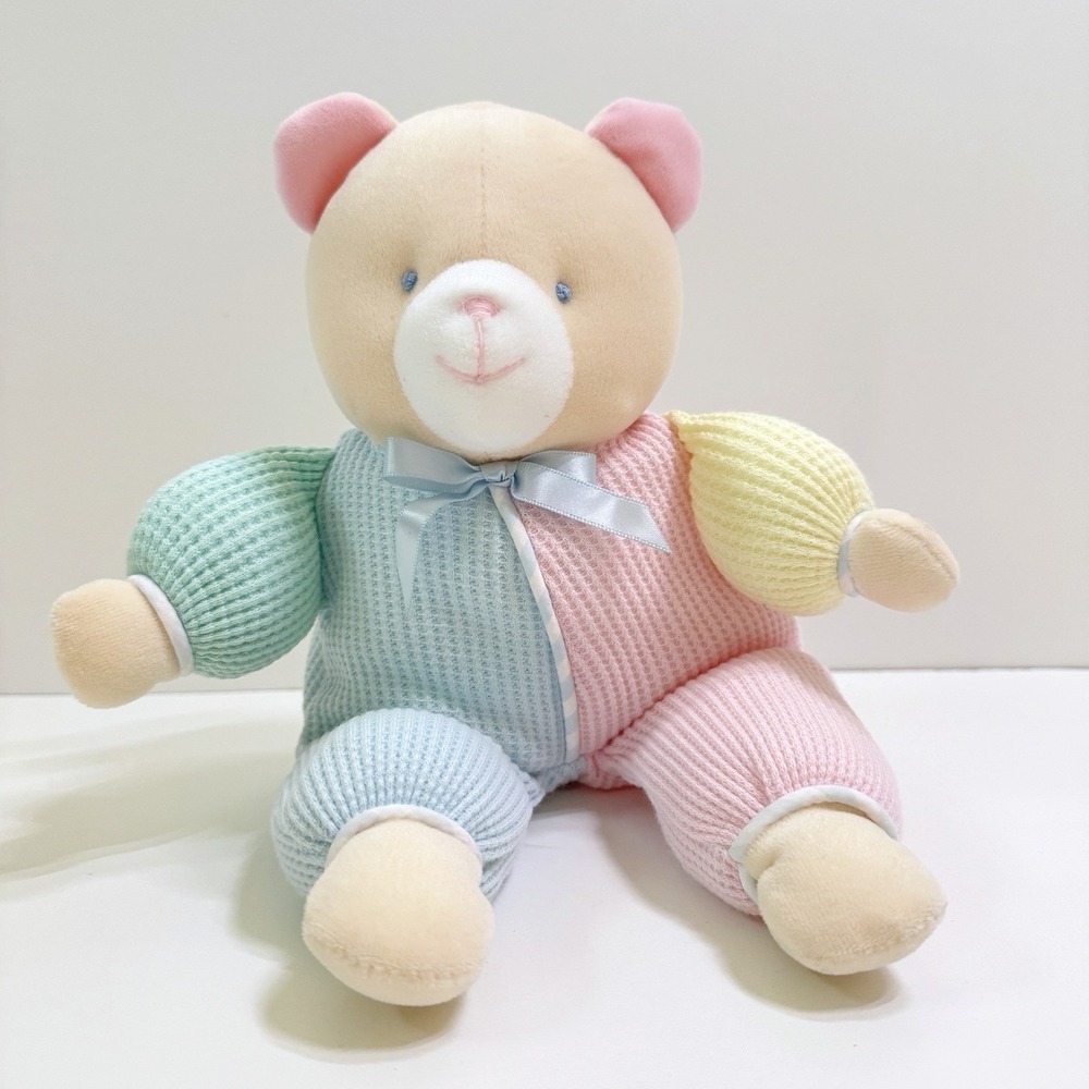 Vintage 1980's 90's Eden Pastel Colorblock Waffle Knit Teddy Bear Plush
